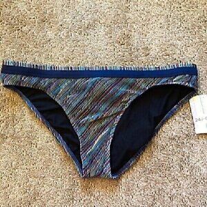 NEW NWT 24TH OCEAN Navy Red Blue Yellow Striped Textured Bikini BOTTOM Large L